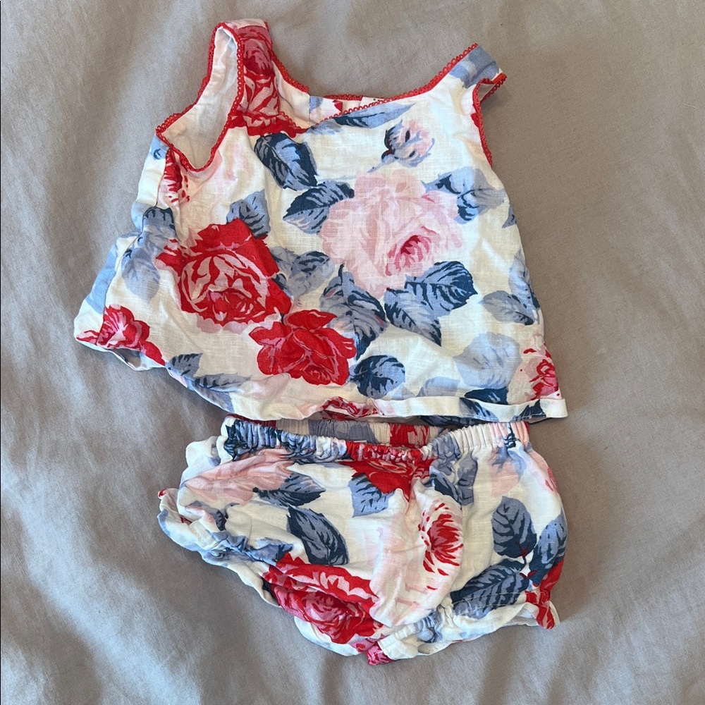 Floral Print Kids Outfit - Red, Pink, Blue